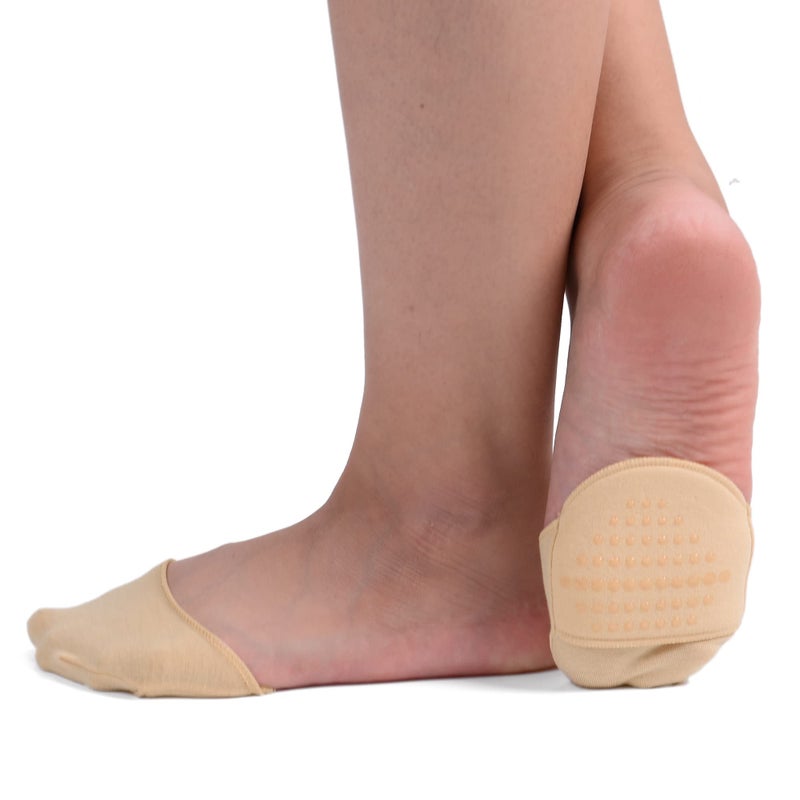 F Flammi Flammi 6 Pairs Women's Toe Cover with Padding Toe Topper Liner Socks Non-Skid Bottom(Cotton-6beige) - Image 1